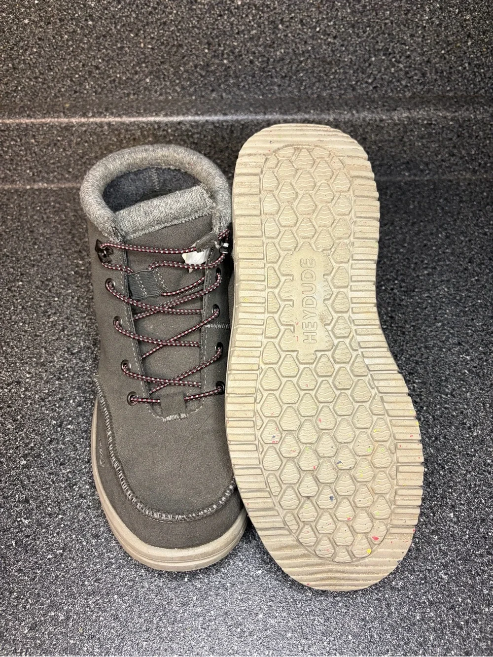 Hey Dude Men's Gray Suede Lace-Up Ankle Boots with Cream Sole